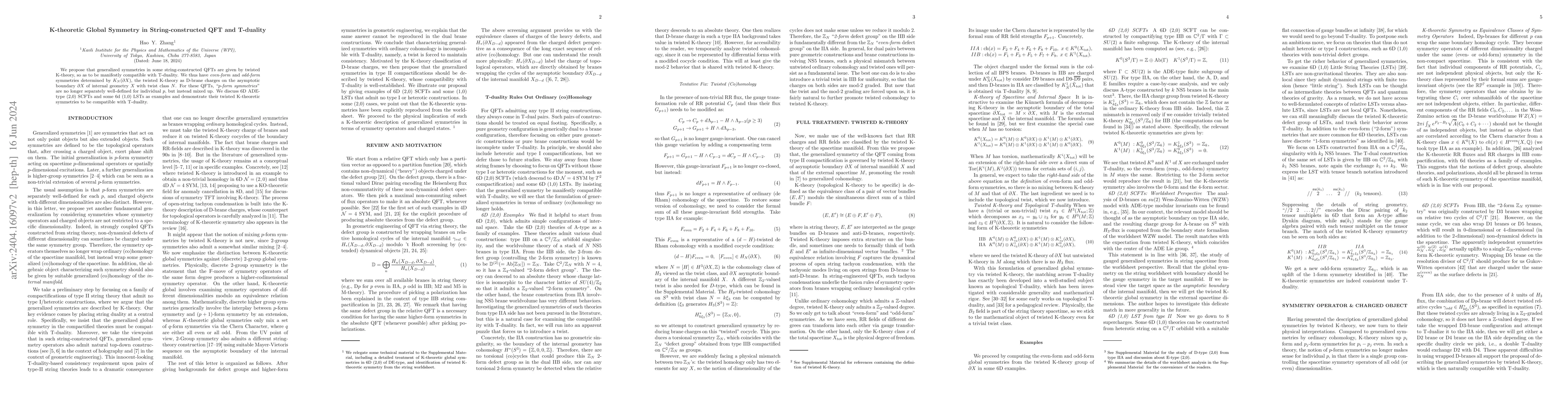 Thumbnail for K-theoretic Global Symmetry in String-constructed QFT and T-duality