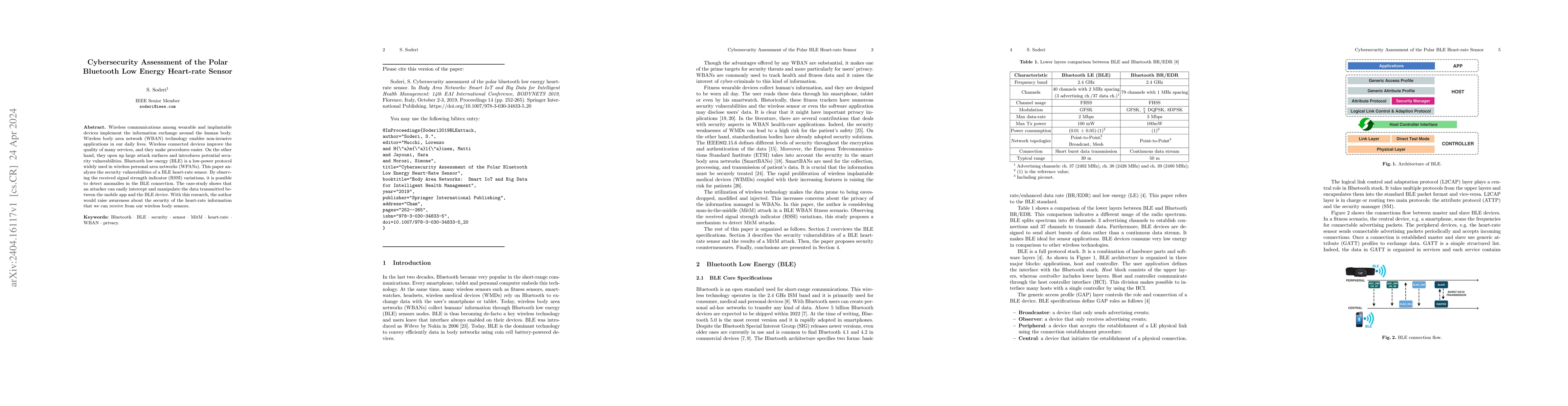 Thumbnail for Cybersecurity Assessment of the Polar Bluetooth Low Energy Heart-rate
  Sensor