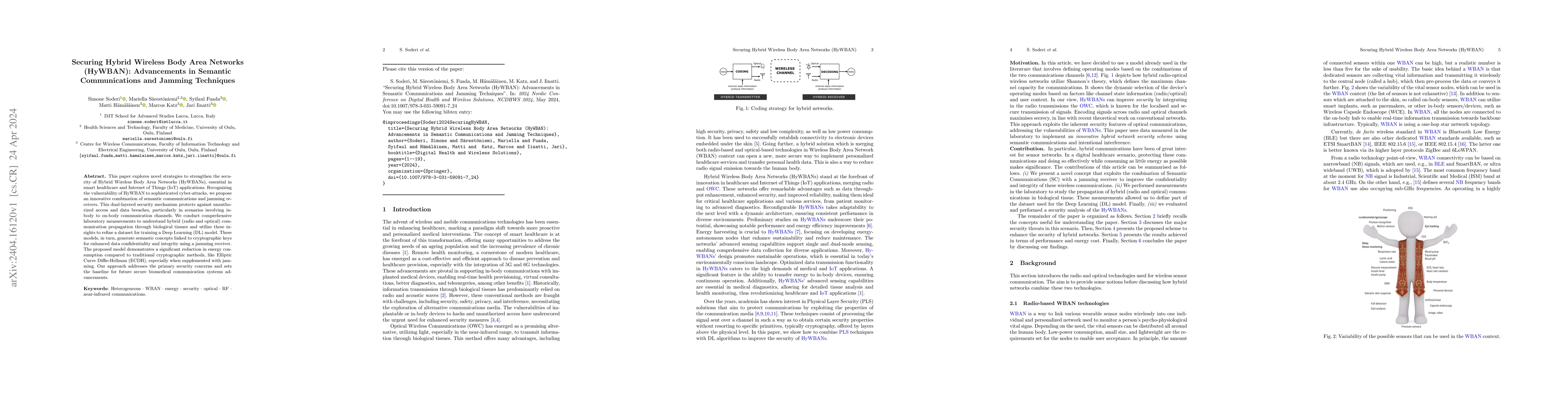 Thumbnail for Securing Hybrid Wireless Body Area Networks (HyWBAN): Advancements in
  Semantic Communications and Jamming Techniques