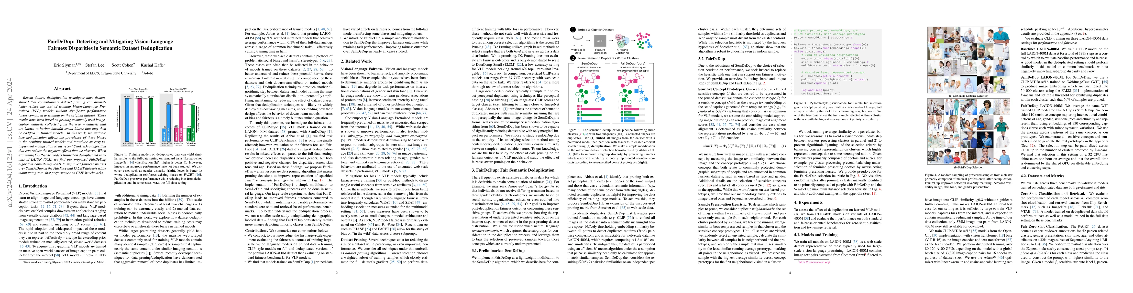 Thumbnail for FairDeDup: Detecting and Mitigating Vision-Language Fairness Disparities
  in Semantic Dataset Deduplication