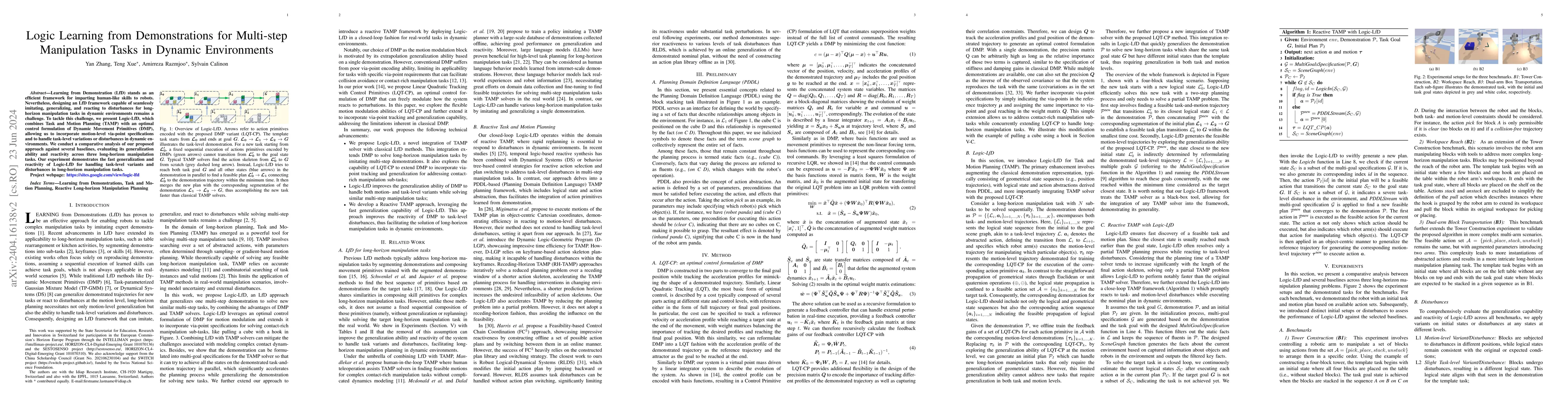 Thumbnail for Logic Learning from Demonstrations for Multi-step Manipulation Tasks in
  Dynamic Environments
