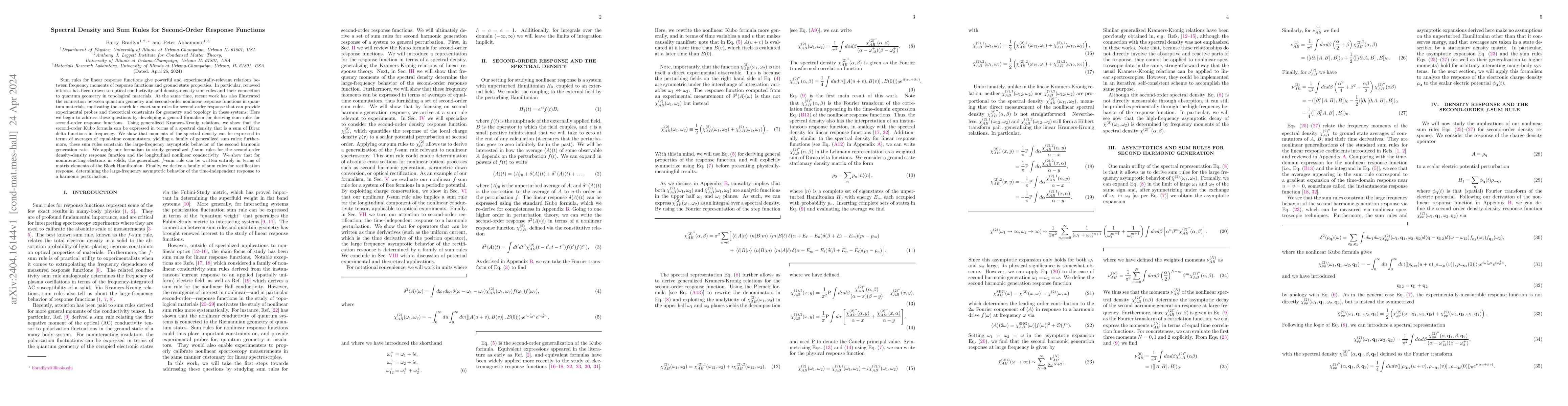 Thumbnail for Spectral Density and Sum Rules for Second-Order Response Functions