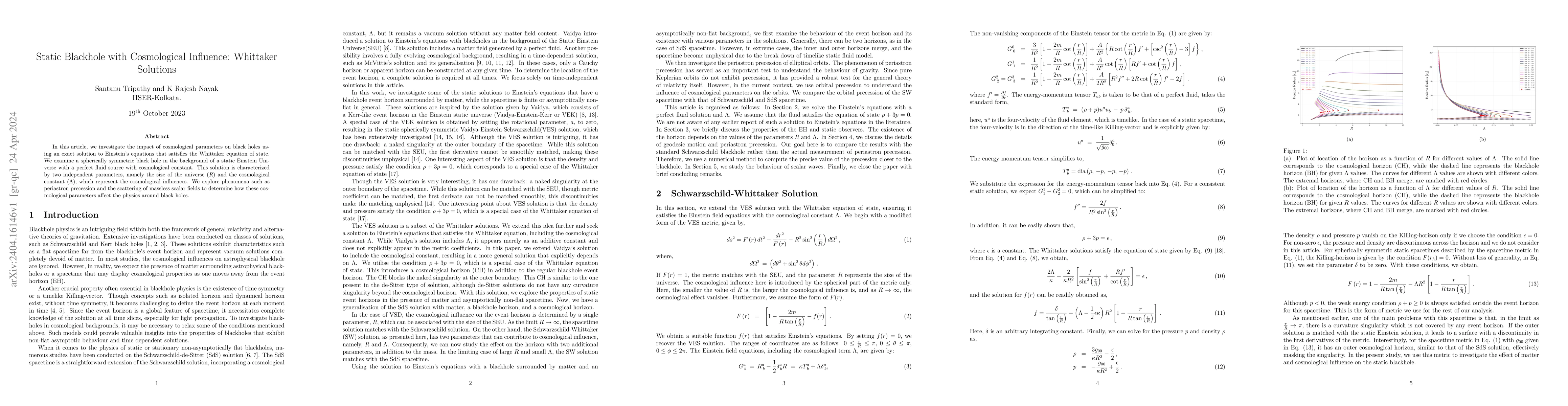 Thumbnail for Static Blackhole with Cosmological Influence: Whittaker Solutions
