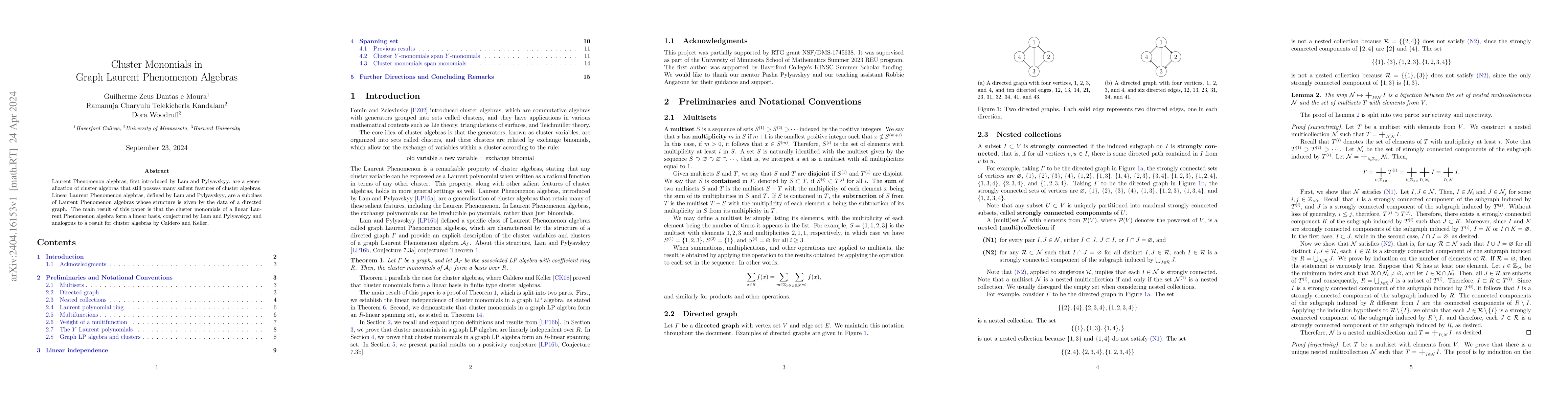 Thumbnail for Cluster Monomials in Graph Laurent Phenomenon Algebras