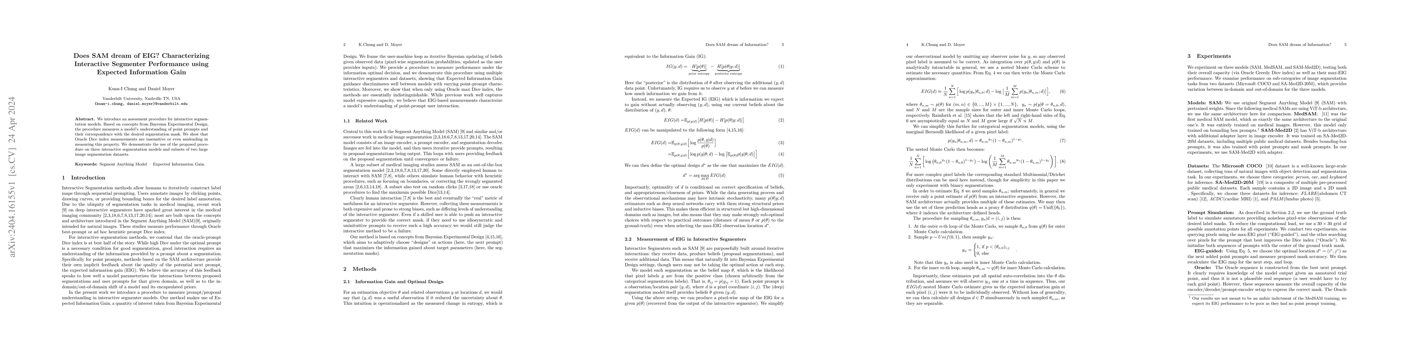 Thumbnail for Does SAM dream of EIG? Characterizing Interactive Segmenter Performance
  using Expected Information Gain