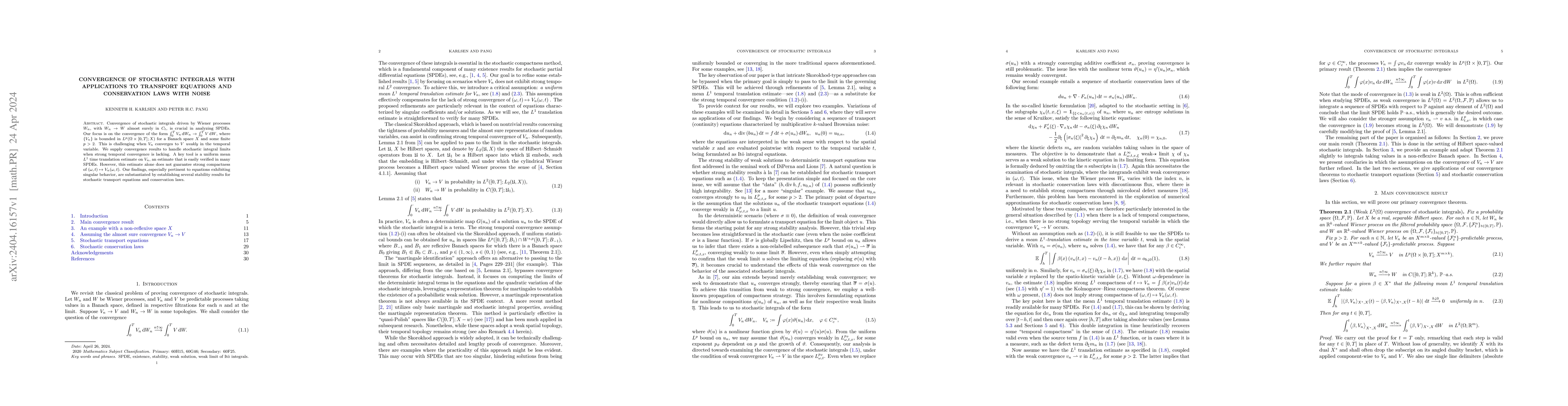 Thumbnail for Convergence of stochastic integrals with applications to transport
  equations and conservation laws with noise