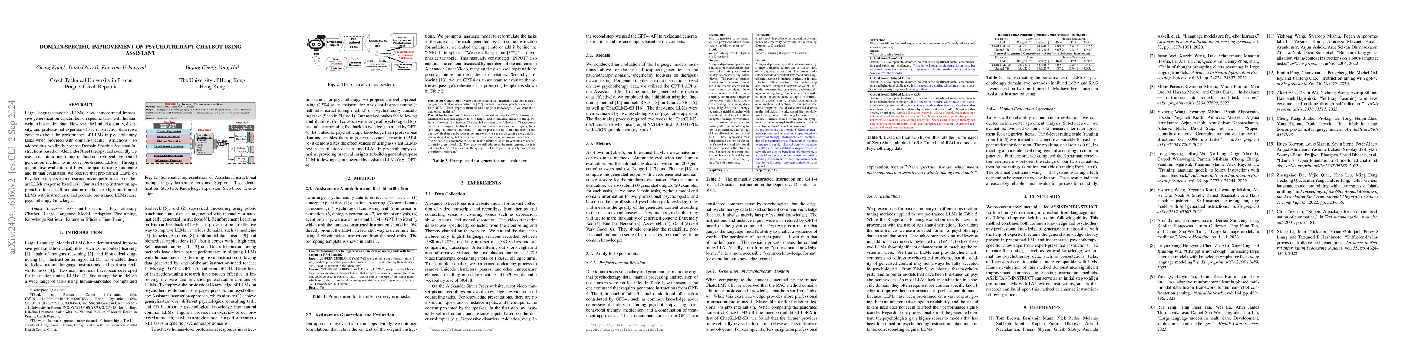 Thumbnail for Domain-Specific Improvement on Psychotherapy Chatbot Using Assistant