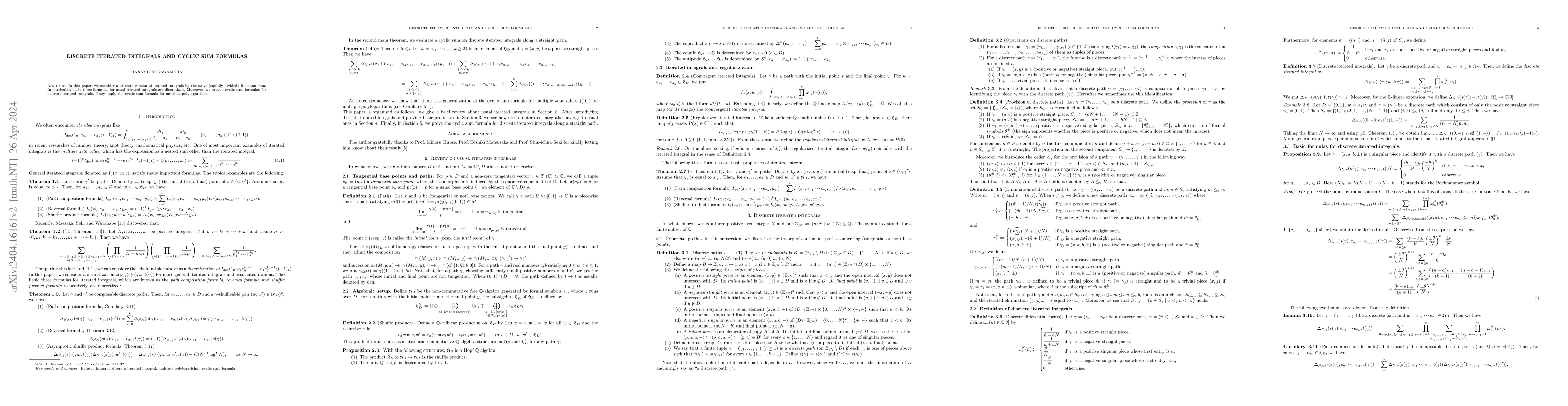 Thumbnail for Discrete iterated integrals and cyclic sum formulas