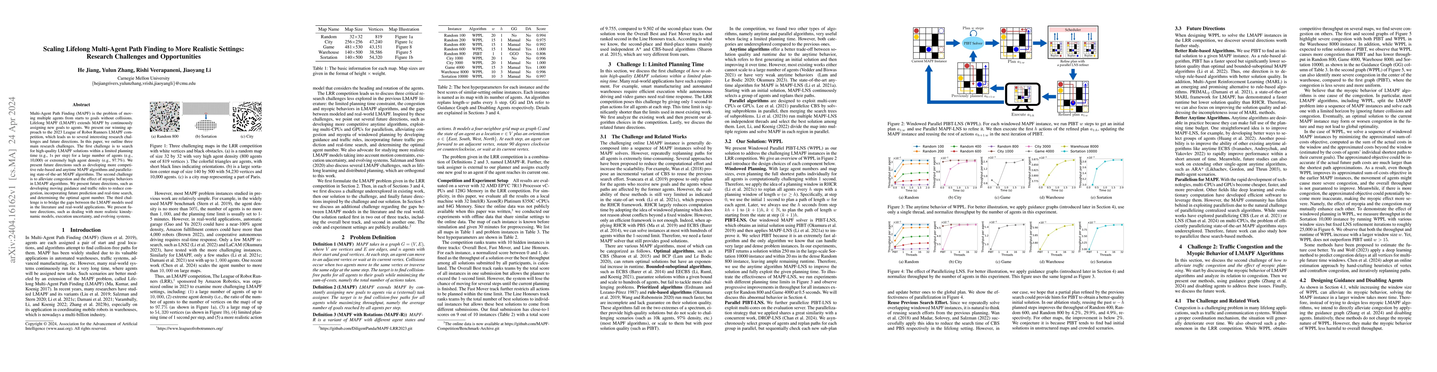 Thumbnail for Scaling Lifelong Multi-Agent Path Finding to More Realistic Settings:
  Research Challenges and Opportunities