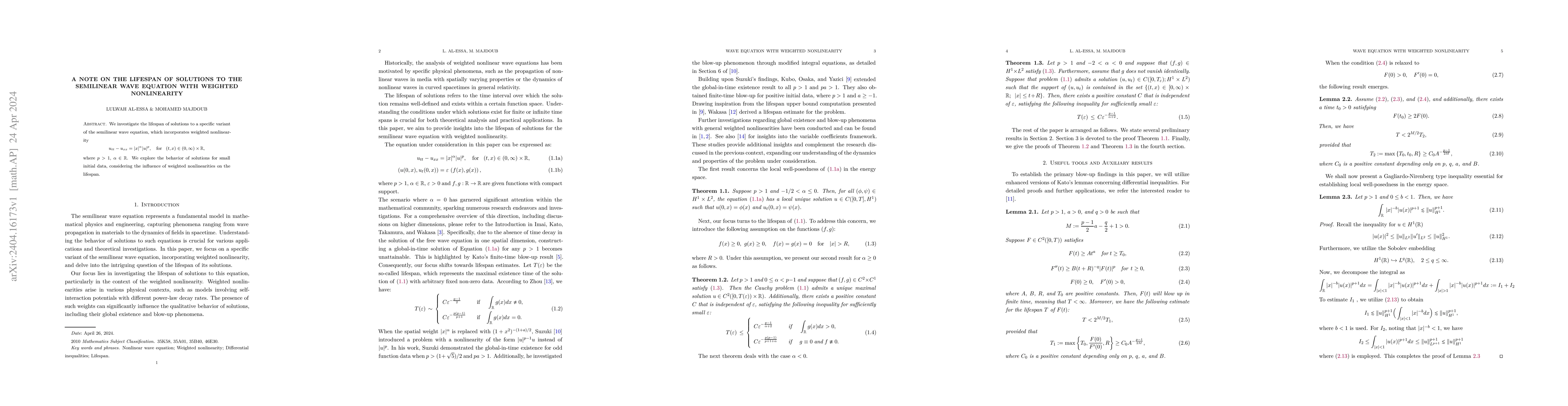 Thumbnail for A note on the lifespan of solutions to the semilinear wave equation with
  weighted nonlinearity
