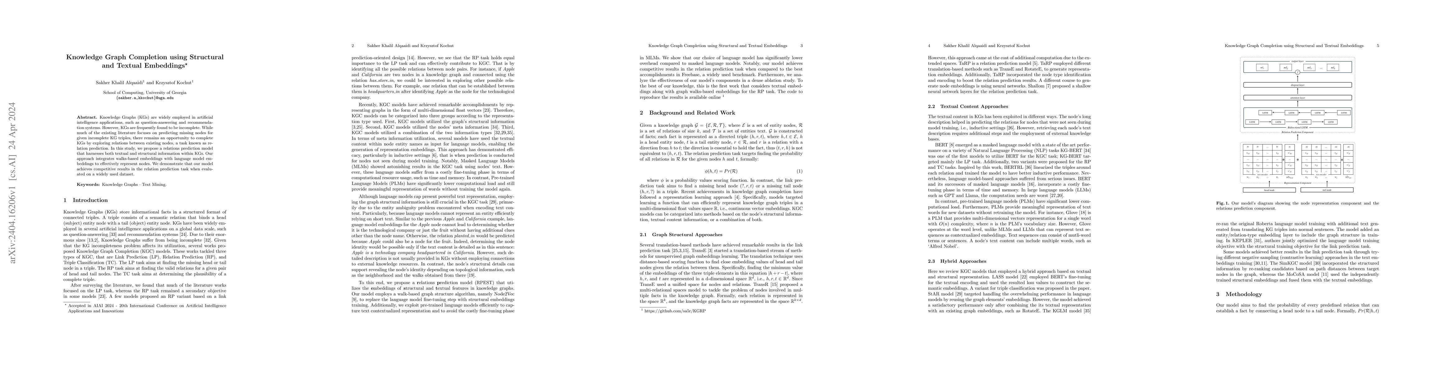 Thumbnail for Knowledge Graph Completion using Structural and Textual Embeddings