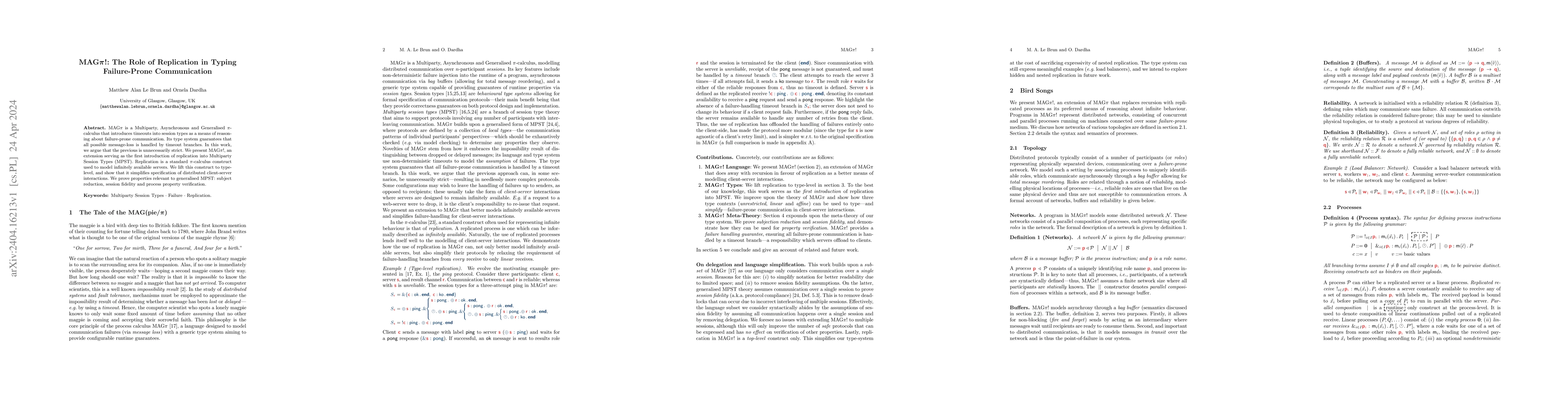 Thumbnail for MAG$\pi$!: The Role of Replication in Typing Failure-Prone Communication