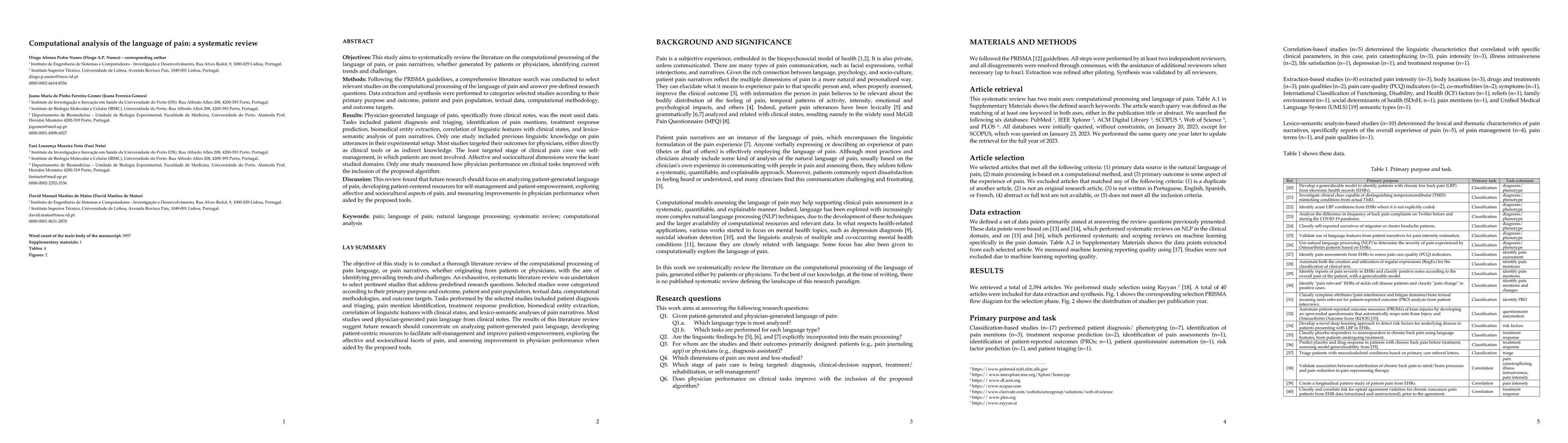 Thumbnail for Computational analysis of the language of pain: a systematic review