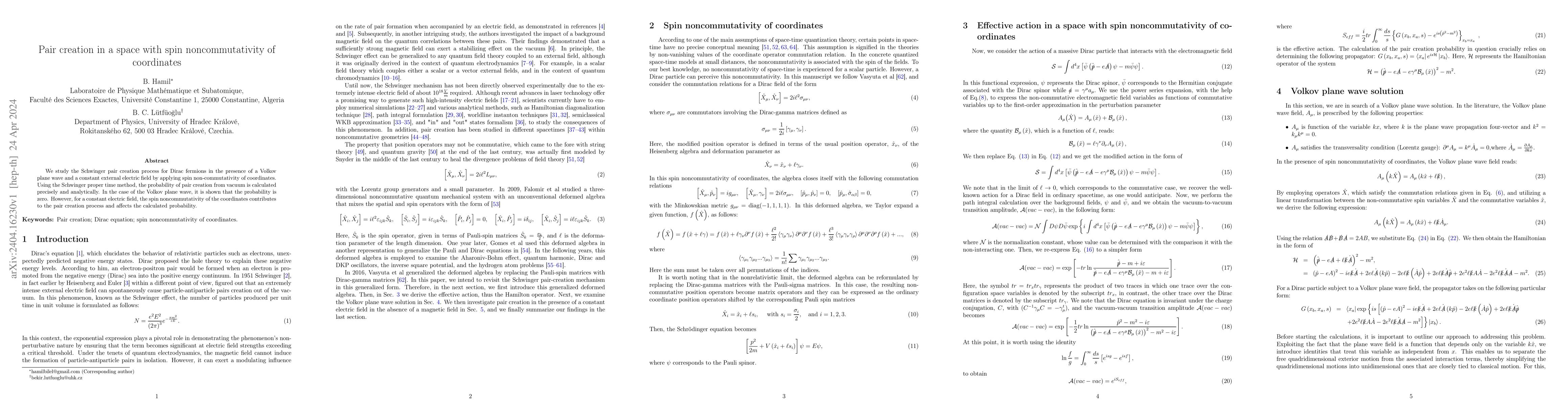 Thumbnail for Pair creation in a space with spin noncommutativity of coordinates
