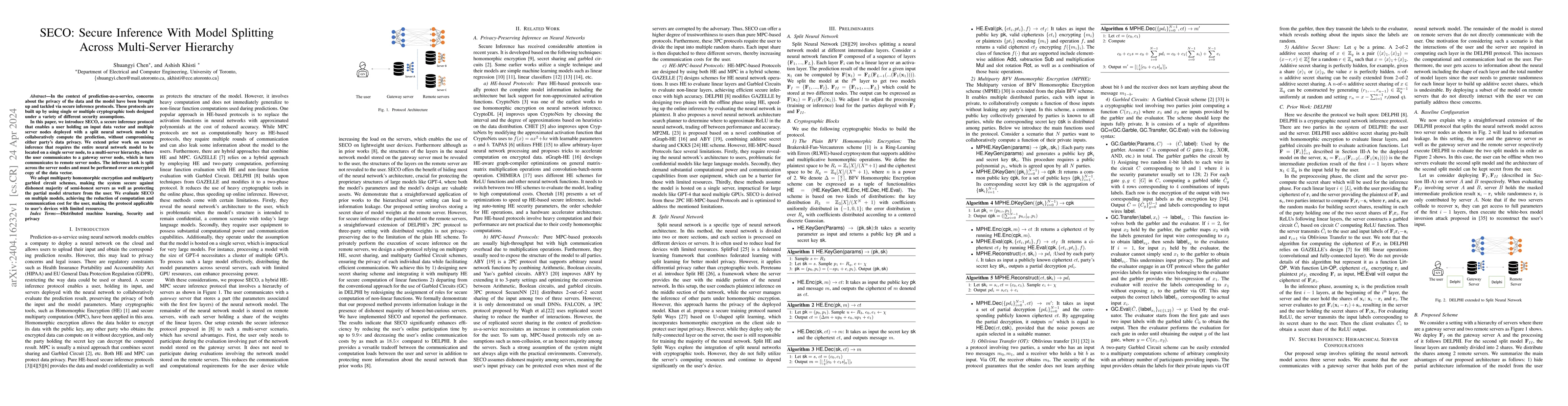 Thumbnail for SECO: Secure Inference With Model Splitting Across Multi-Server
  Hierarchy