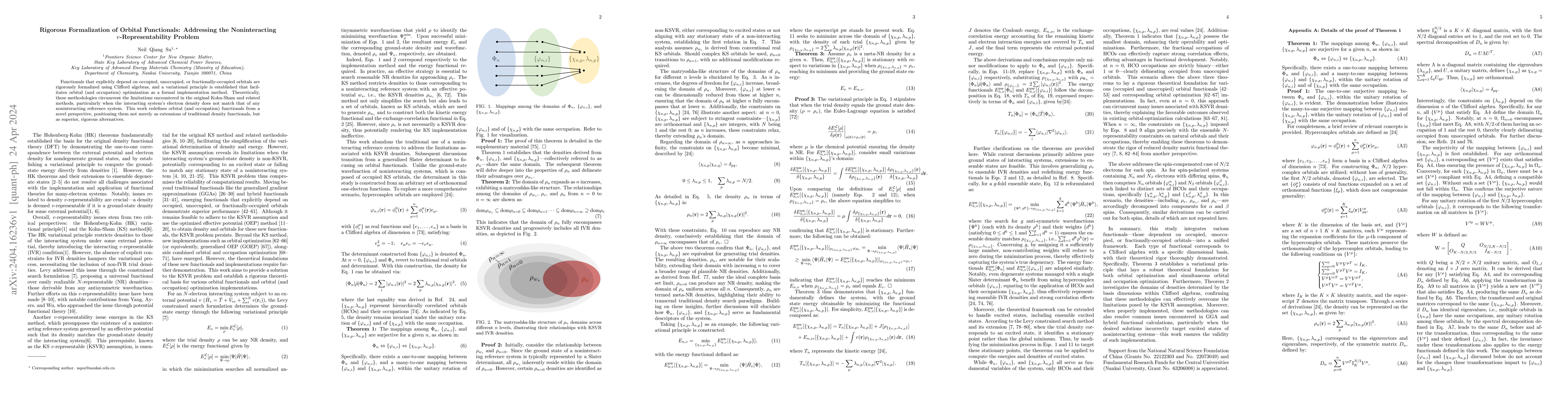 Thumbnail for Rigorous Formalization of Orbital Functionals: Addressing the
  Noninteracting $v$-Representability Problem