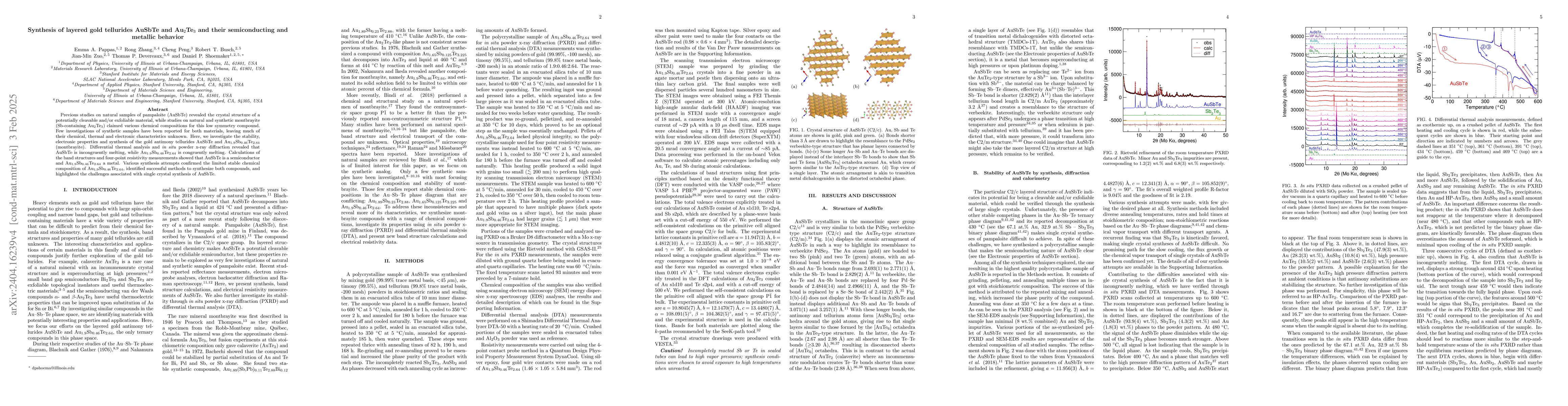 Thumbnail for Synthesis of layered gold tellurides AuSbTe and Au$_2$Te$_3$ and their
  semiconducting and metallic behavior