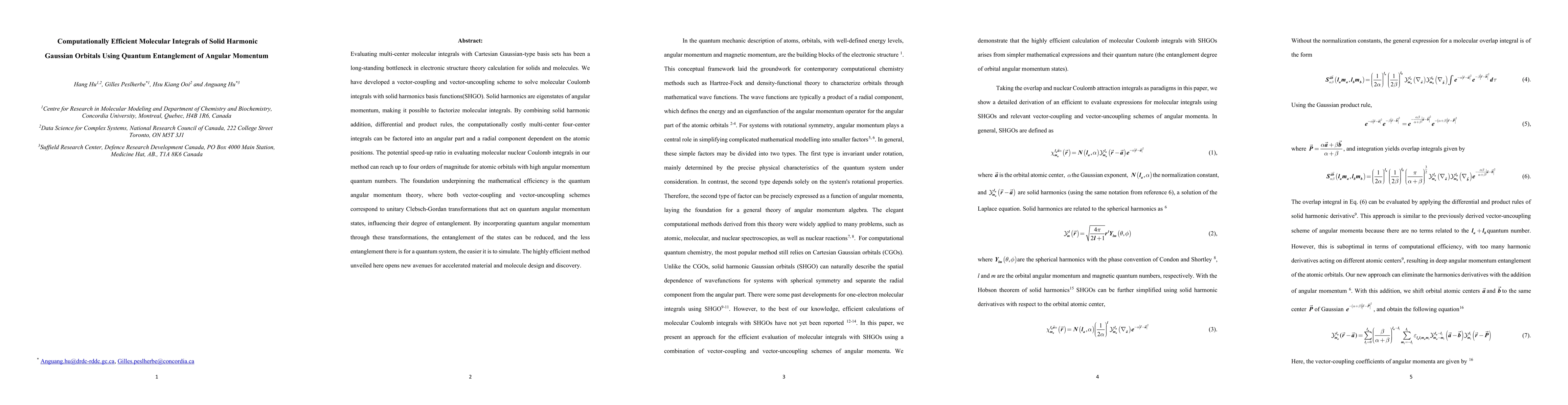 Thumbnail for Computationally Efficient Molecular Integrals of Solid Harmonic Gaussian
  Orbitals Using Quantum Entanglement of Angular Momentum