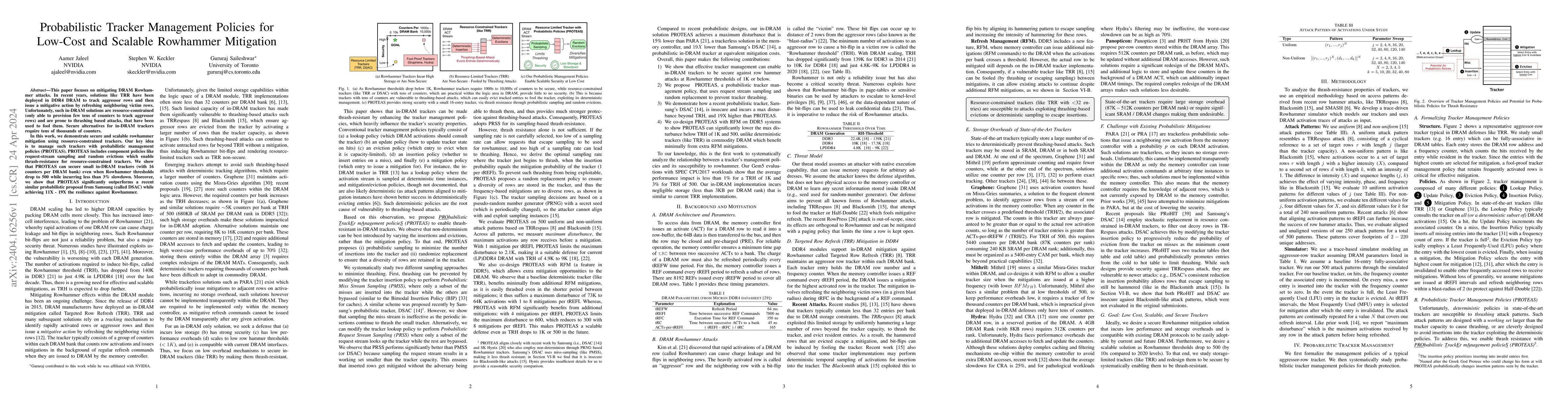 Thumbnail for Probabilistic Tracker Management Policies for Low-Cost and Scalable
  Rowhammer Mitigation
