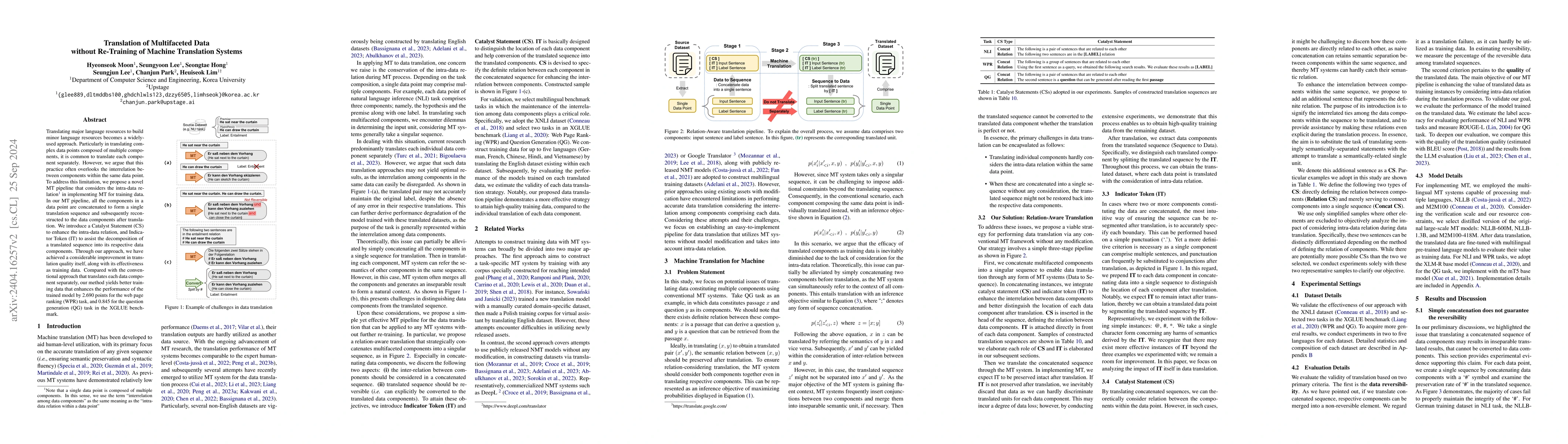 Thumbnail for Translation of Multifaceted Data without Re-Training of Machine
  Translation Systems