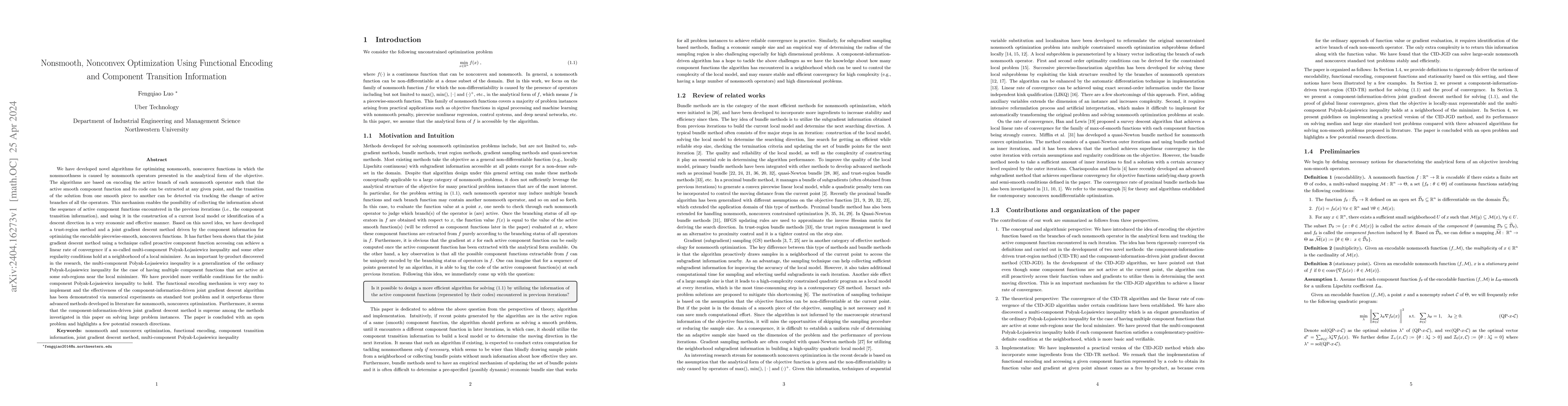 Thumbnail for Nonsmooth, Nonconvex Optimization Using Functional Encoding and
  Component Transition Information