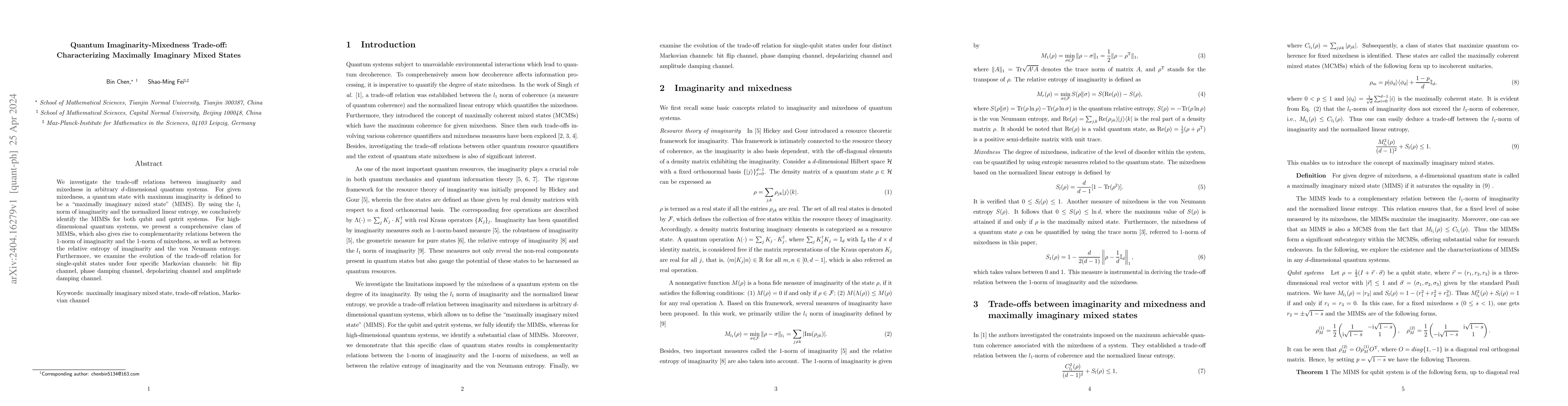 Thumbnail for Quantum Imaginarity-Mixedness Trade-off: Characterizing Maximally
  Imaginary Mixed States