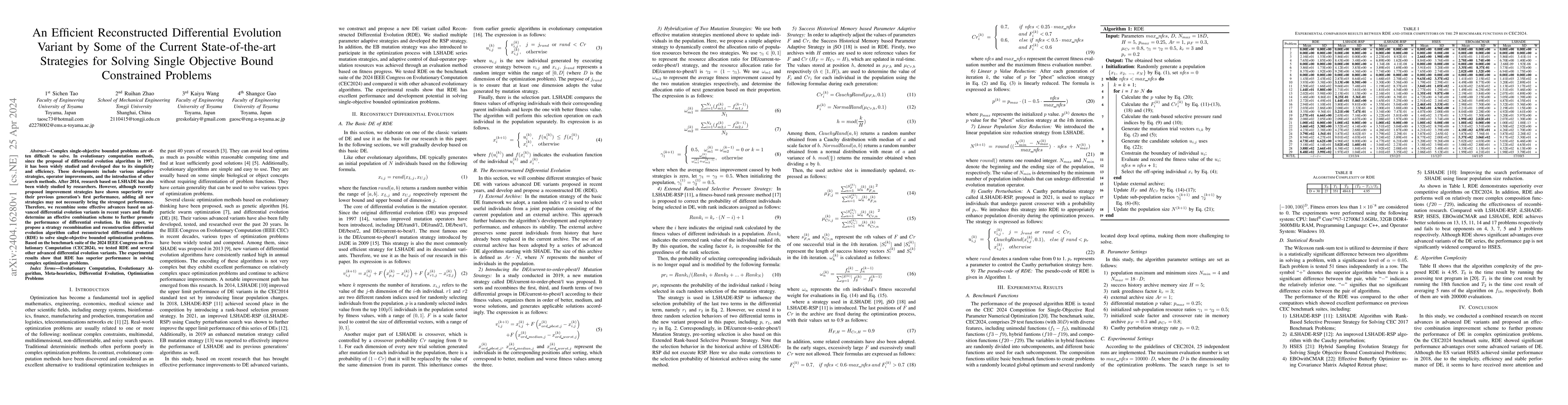 Thumbnail for An Efficient Reconstructed Differential Evolution Variant by Some of the
  Current State-of-the-art Strategies for Solving Single Objective Bound
  Constrained Problems