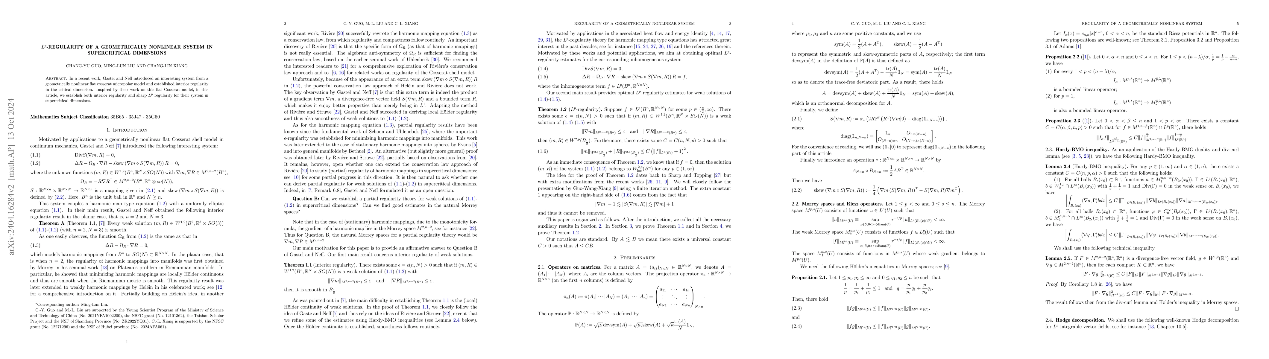 Thumbnail for $L^p$-regularity of a geometrically nonlinear flat Cosserat micropolar
  model in supercritical dimensions