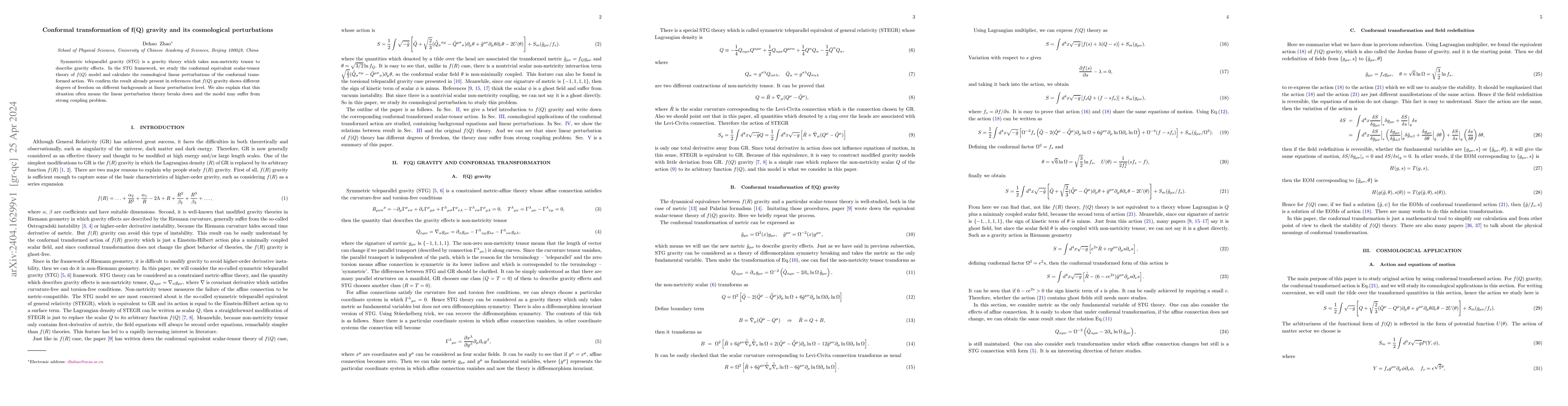 Thumbnail for Conformal transformation of f(Q) gravity and its cosmological
  perturbations
