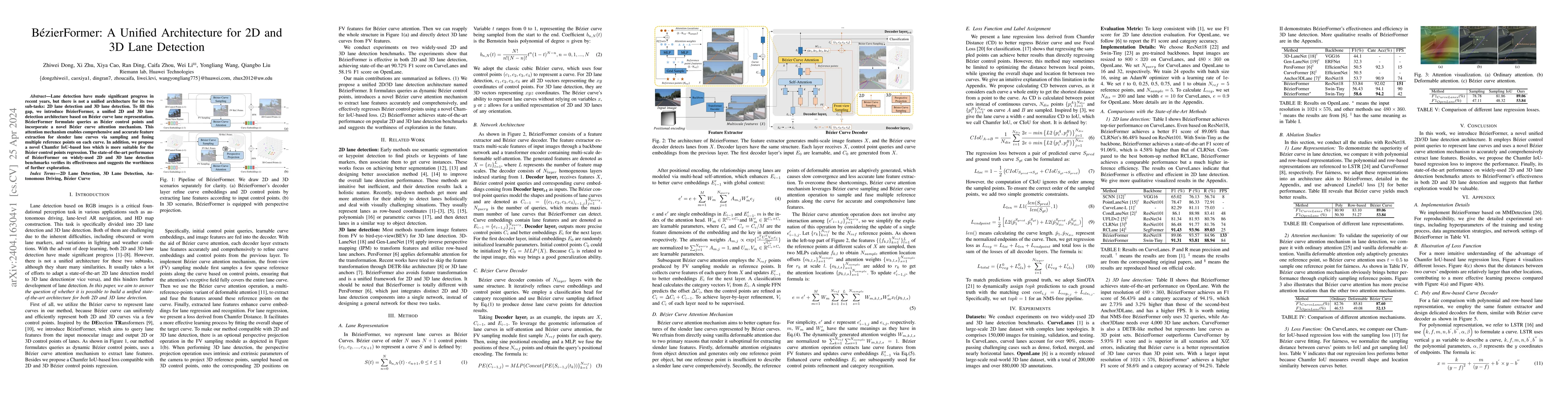 Thumbnail for BezierFormer: A Unified Architecture for 2D and 3D Lane Detection