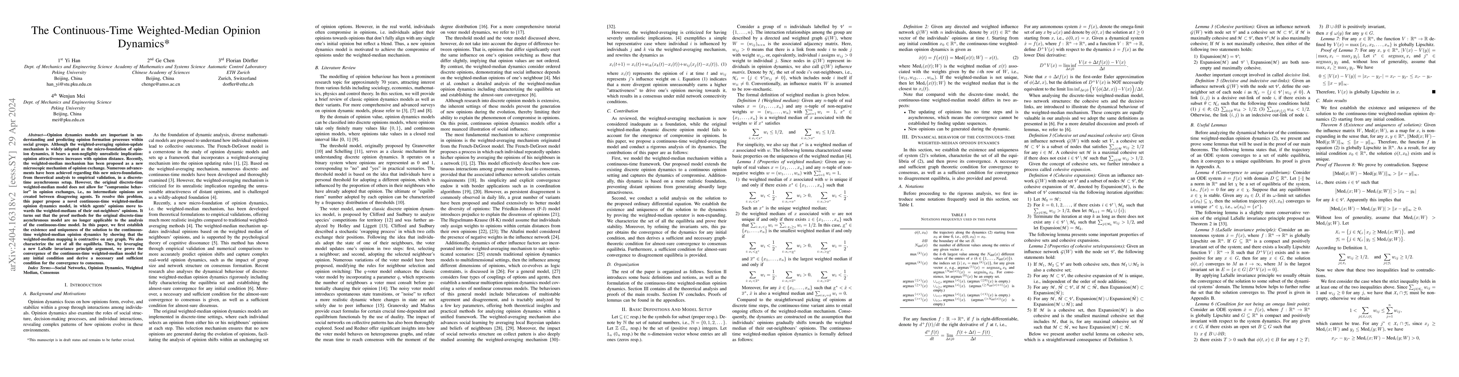 Thumbnail for The Continuous-Time Weighted-Median Opinion Dynamics