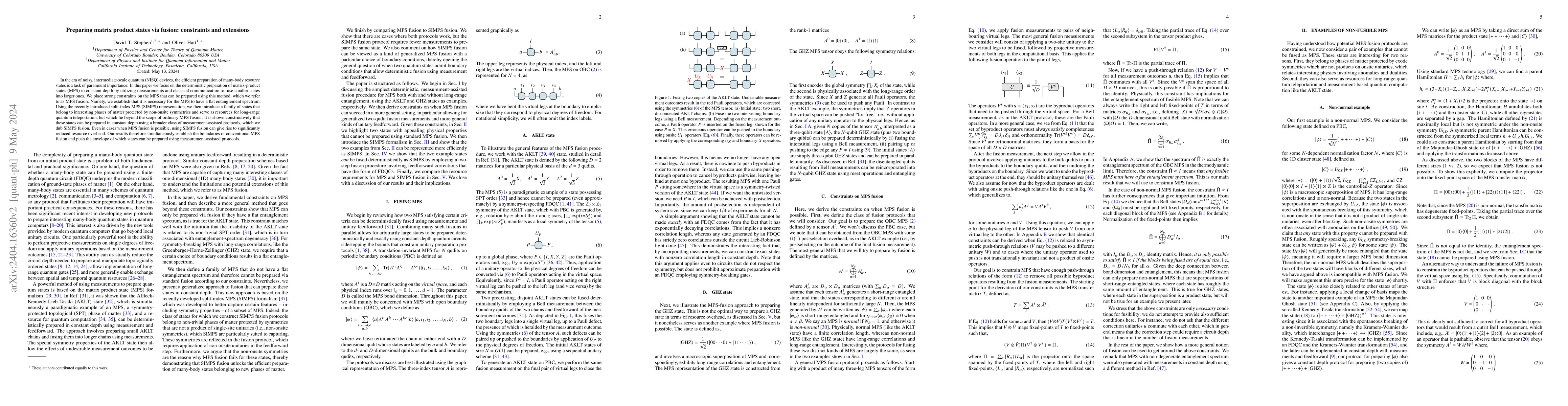 Thumbnail for Preparing matrix product states via fusion: constraints and extensions