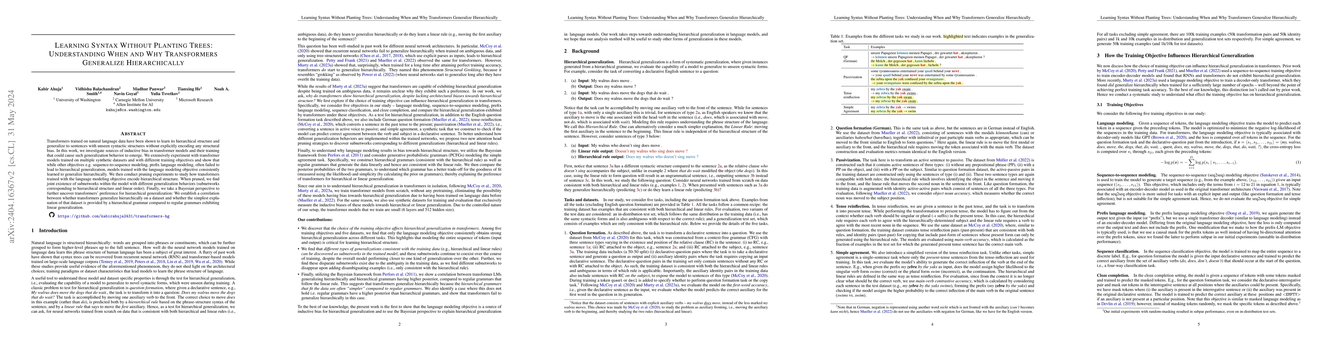 Thumbnail for Learning Syntax Without Planting Trees: Understanding When and Why
  Transformers Generalize Hierarchically