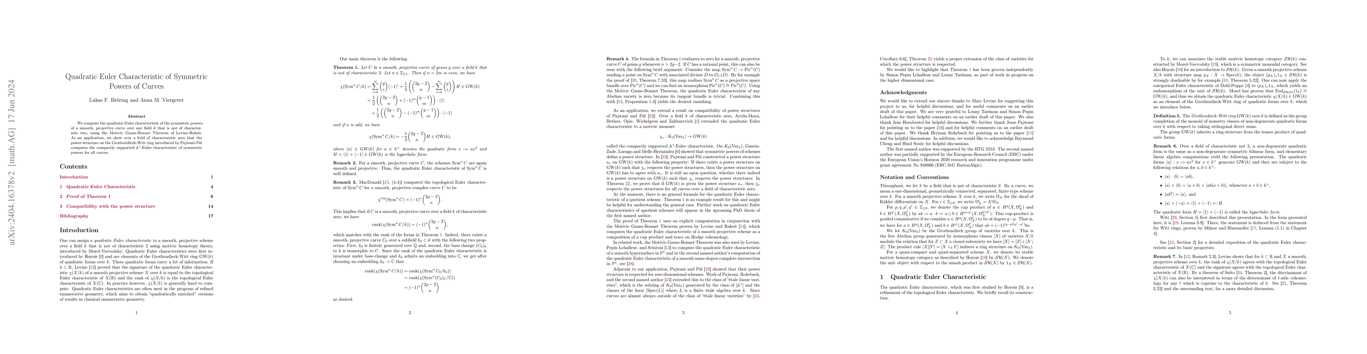 Thumbnail for Quadratic Euler Characteristic of Symmetric Powers of Curves