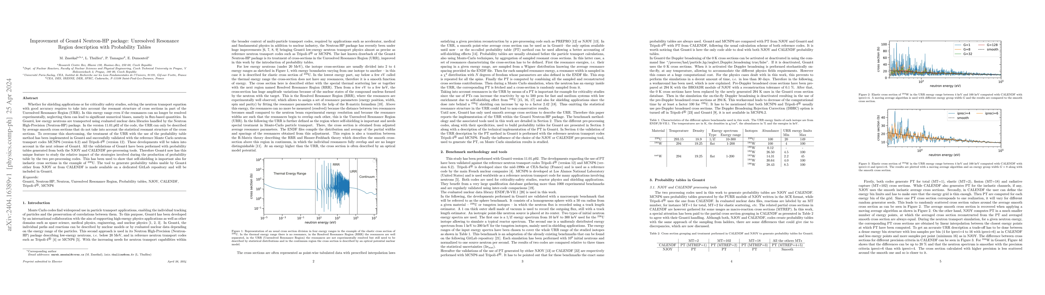 Thumbnail for Improvement of Geant4 Neutron-HP package: Unresolved Resonance Region
  description with Probability Tables