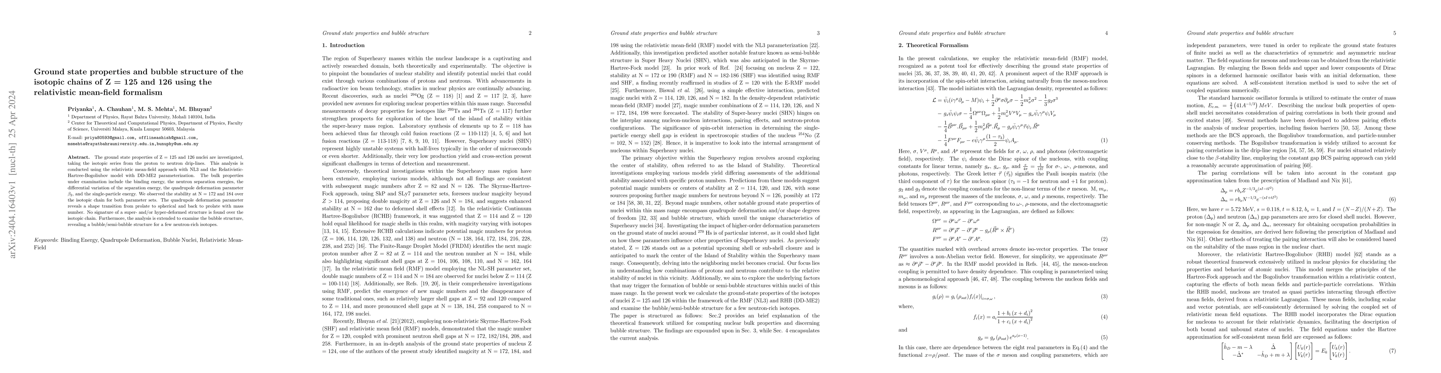 Thumbnail for Ground state properties and bubble structure of the isotopic chains of Z
  = 125 and 126 using the relativistic mean-field formalism