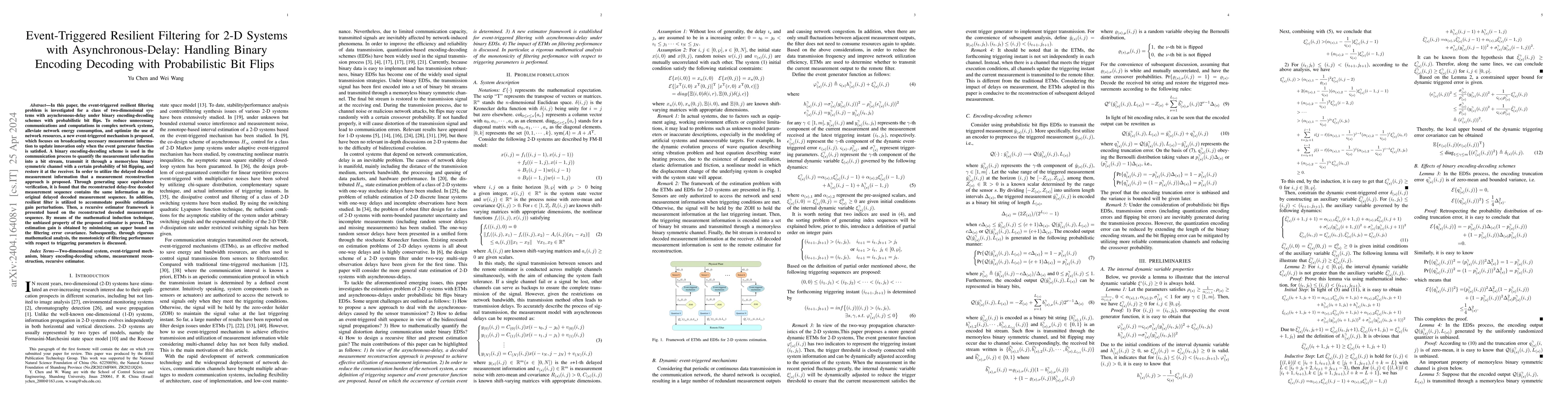 Thumbnail for Event-Triggered Resilient Filtering for 2-D Systems with
  Asynchronous-Delay: Handling Binary Encoding Decoding with Probabilistic Bit
  Flips