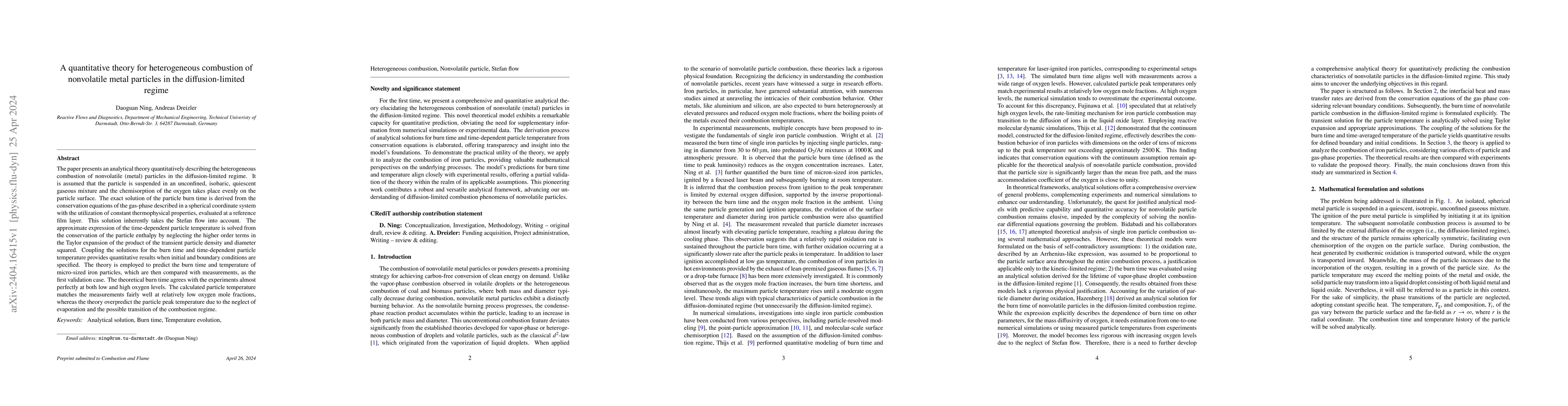 Thumbnail for A quantitative theory for heterogeneous combustion of nonvolatile metal
  particles in the diffusion-limited regime
