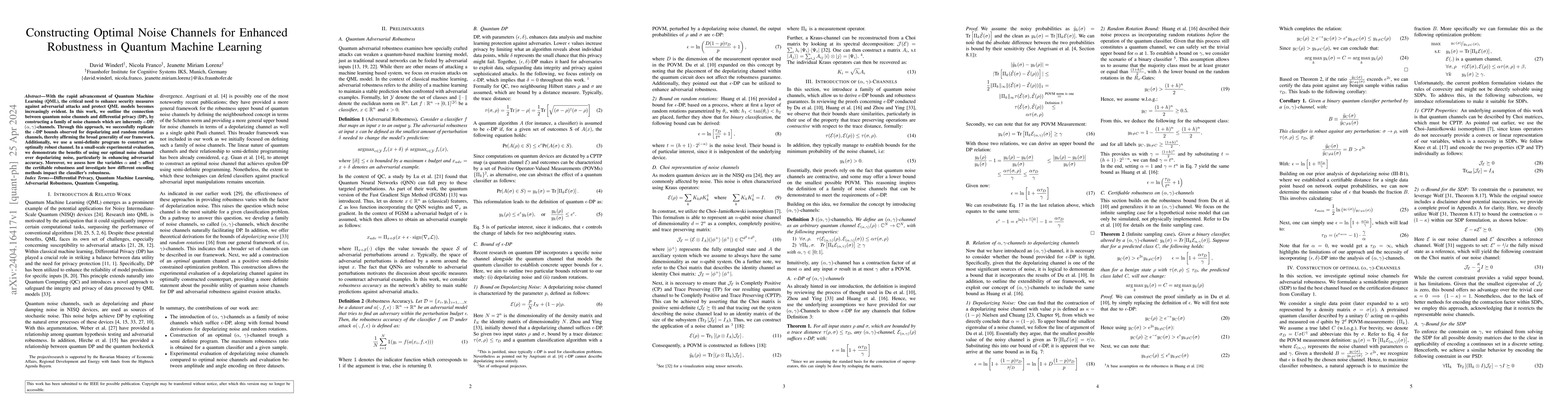 Thumbnail for Constructing Optimal Noise Channels for Enhanced Robustness in Quantum
  Machine Learning