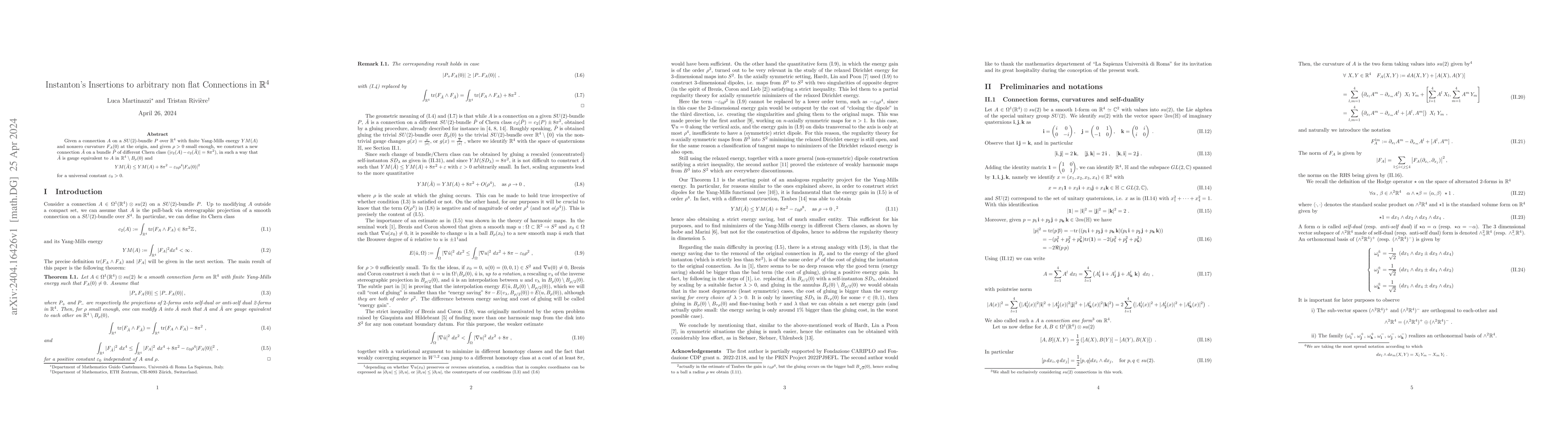 Thumbnail for Instanton's Insertions to arbitrary non flat Connections in
  $\mathbb{R}^4$