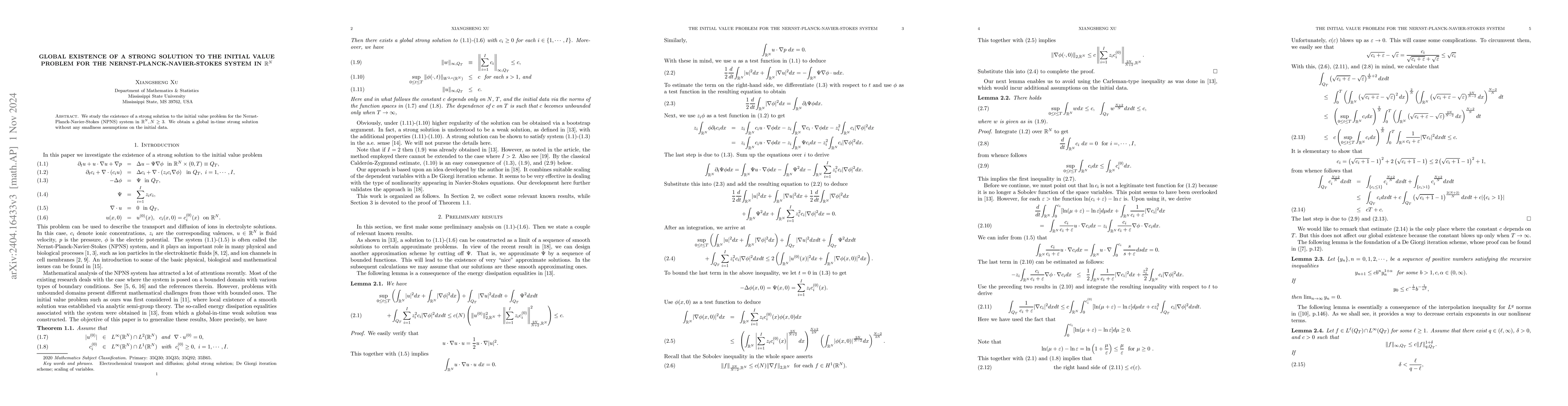 Thumbnail for Global existence of a strong solution to the initial value problem for
  the Nernst-Planck-Navier-Stokes system in $\mathbb{R}^N$