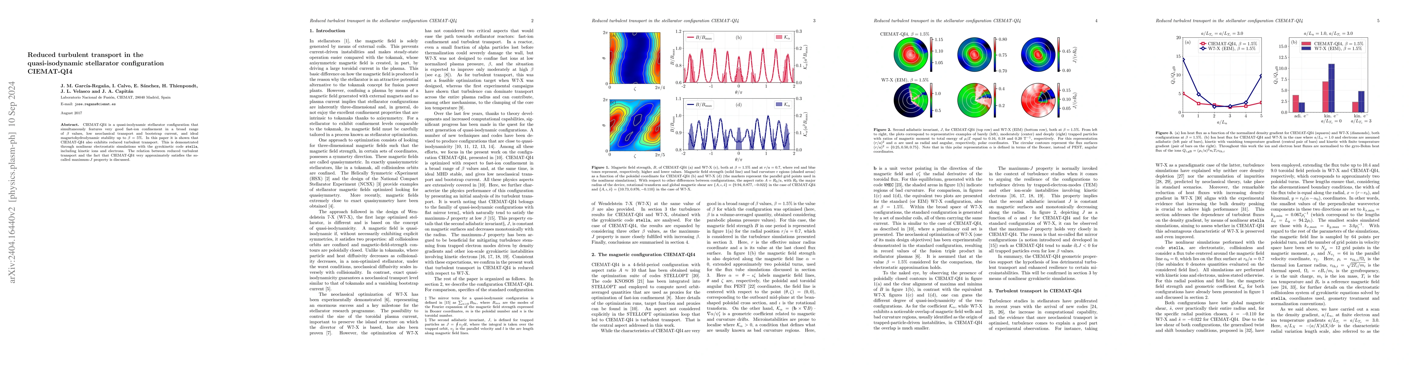 Thumbnail for Reduced turbulent transport in the quasi-isodynamic stellarator
  configuration CIEMAT-QI4