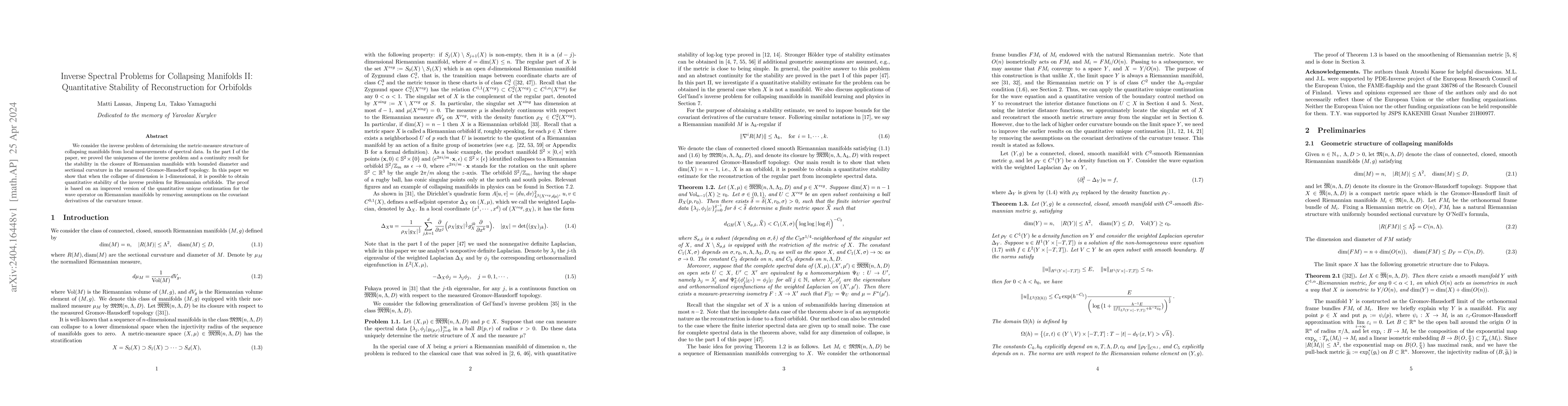 Thumbnail for Inverse Spectral Problems for Collapsing Manifolds II: Quantitative
  Stability of Reconstruction for Orbifolds