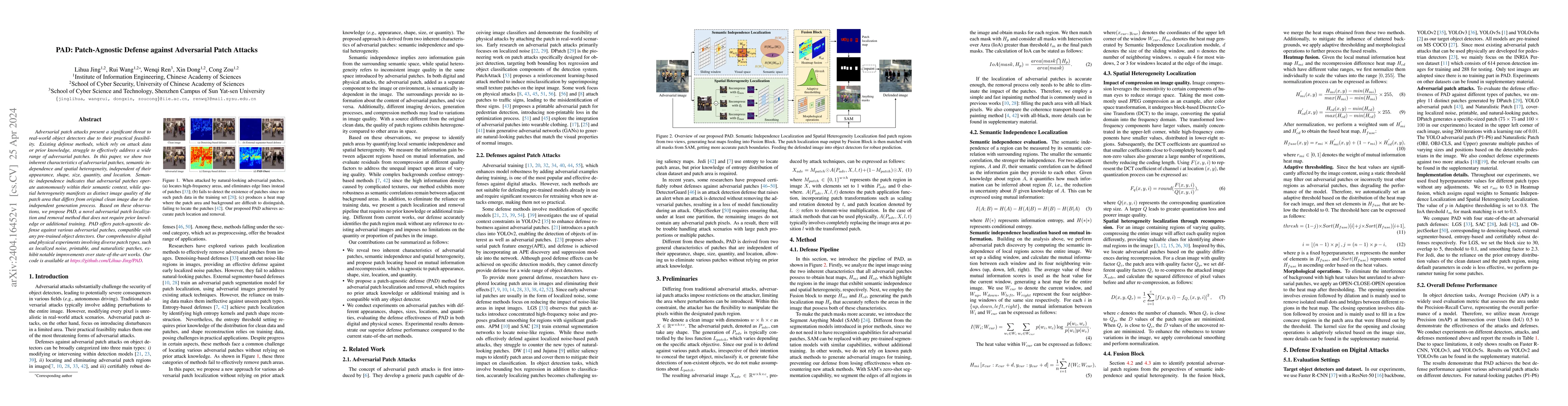 Thumbnail for PAD: Patch-Agnostic Defense against Adversarial Patch Attacks