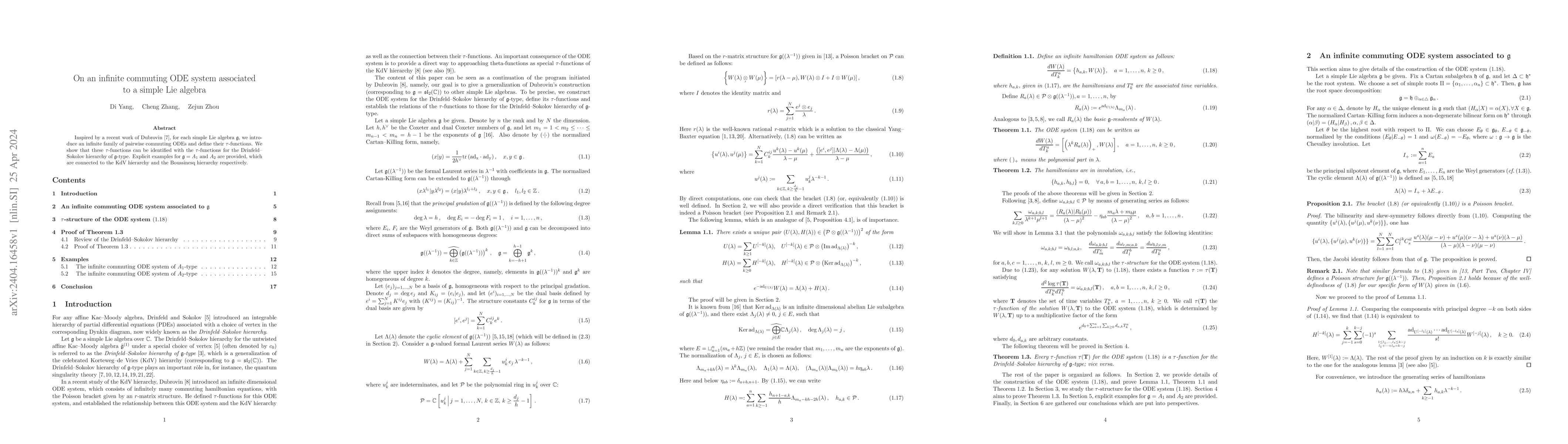 Thumbnail for On an infinite commuting ODE system associated to a simple Lie algebra