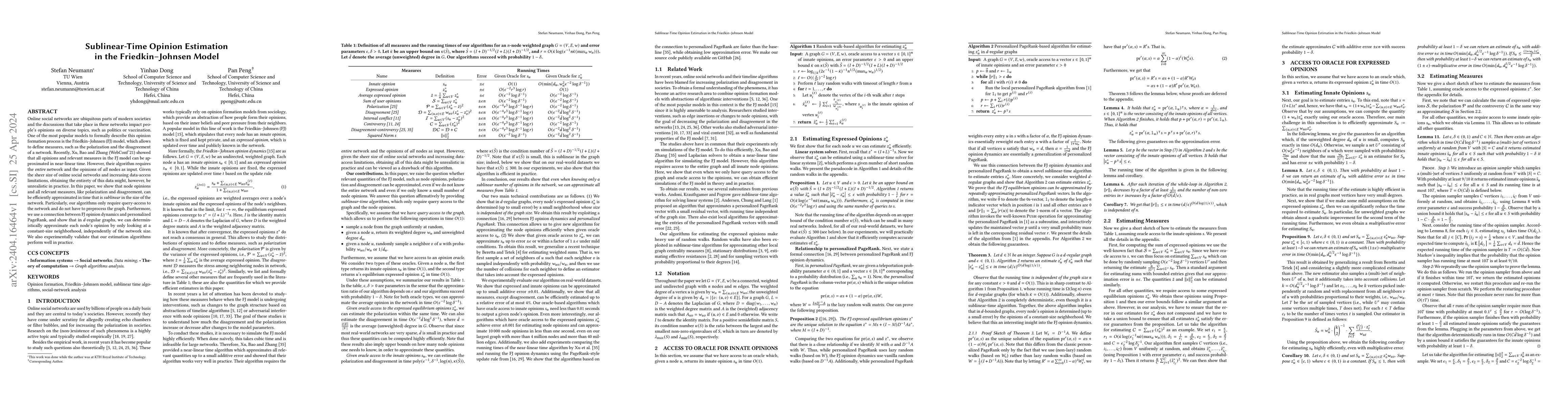 Thumbnail for Sublinear-Time Opinion Estimation in the Friedkin--Johnsen Model