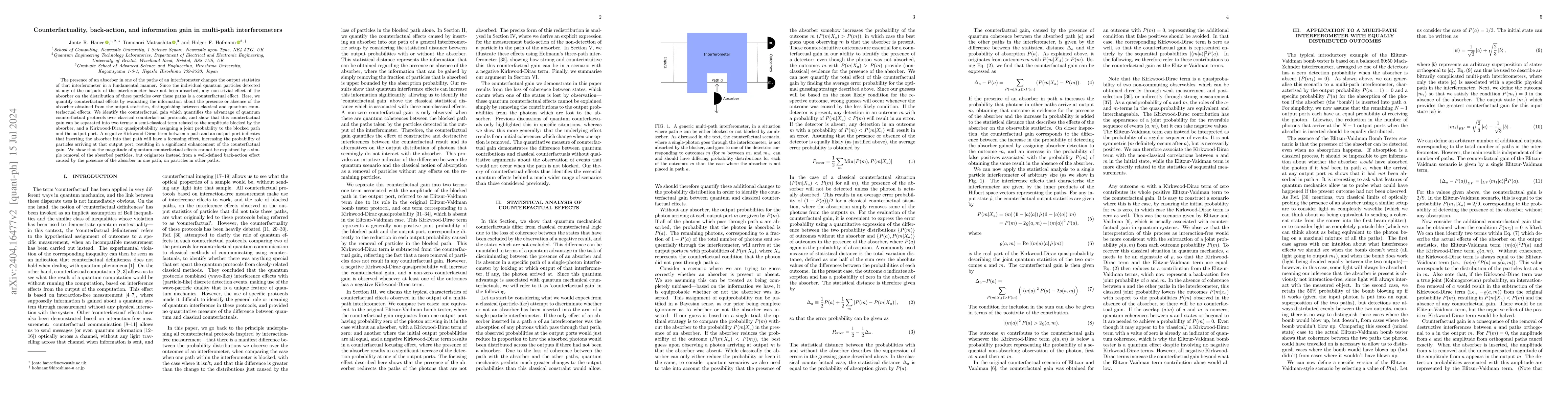 Thumbnail for Counterfactuality, back-action, and information gain in multi-path
  interferometers