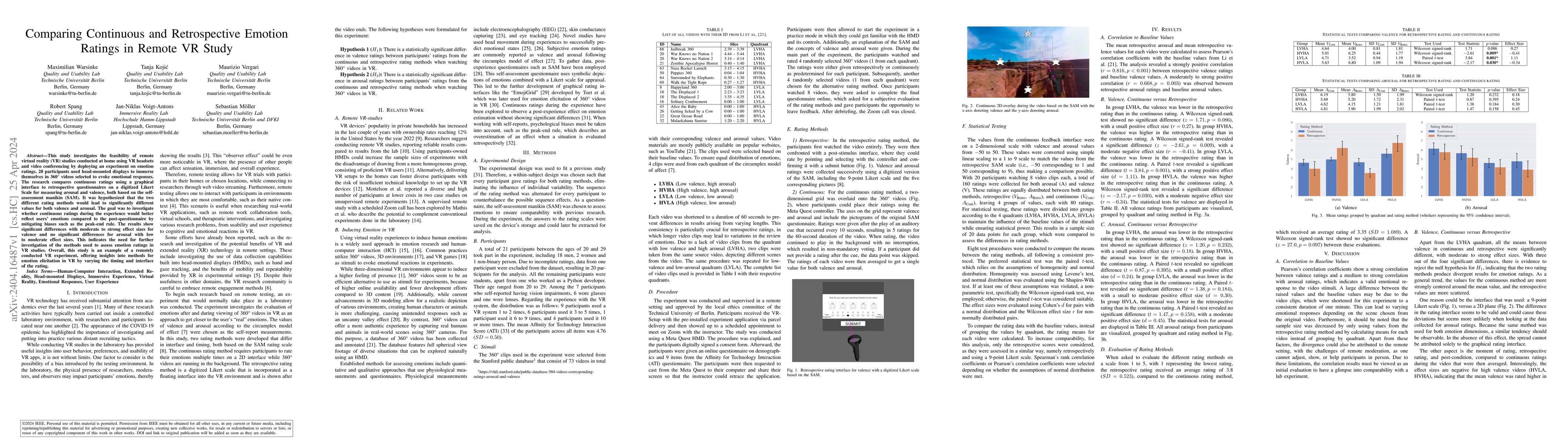 Thumbnail for Comparing Continuous and Retrospective Emotion Ratings in Remote VR
  Study