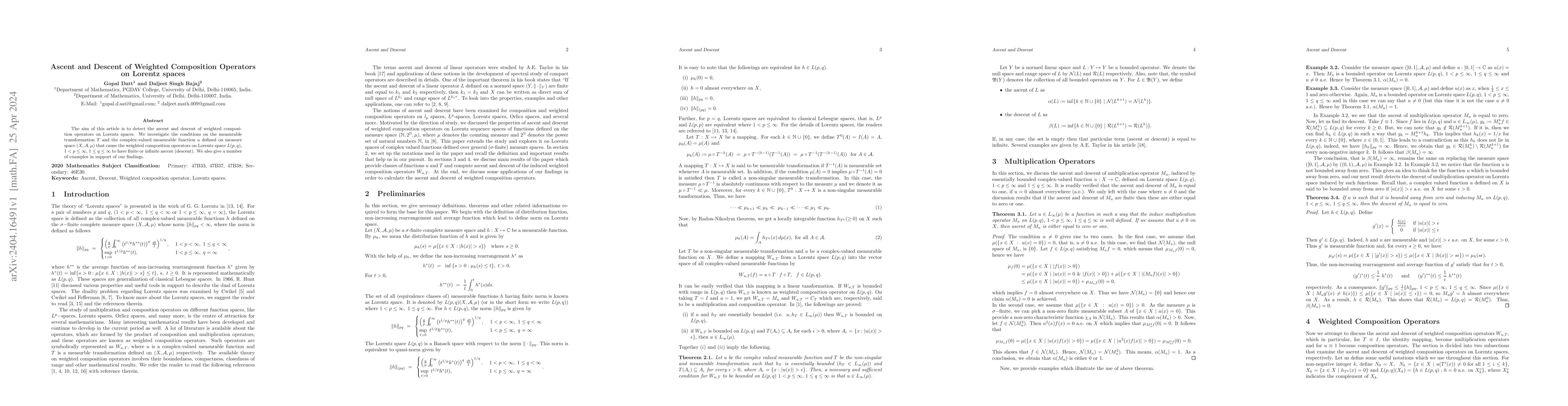 Thumbnail for Ascent and Descent of Weighted Composition Operators on Lorentz spaces