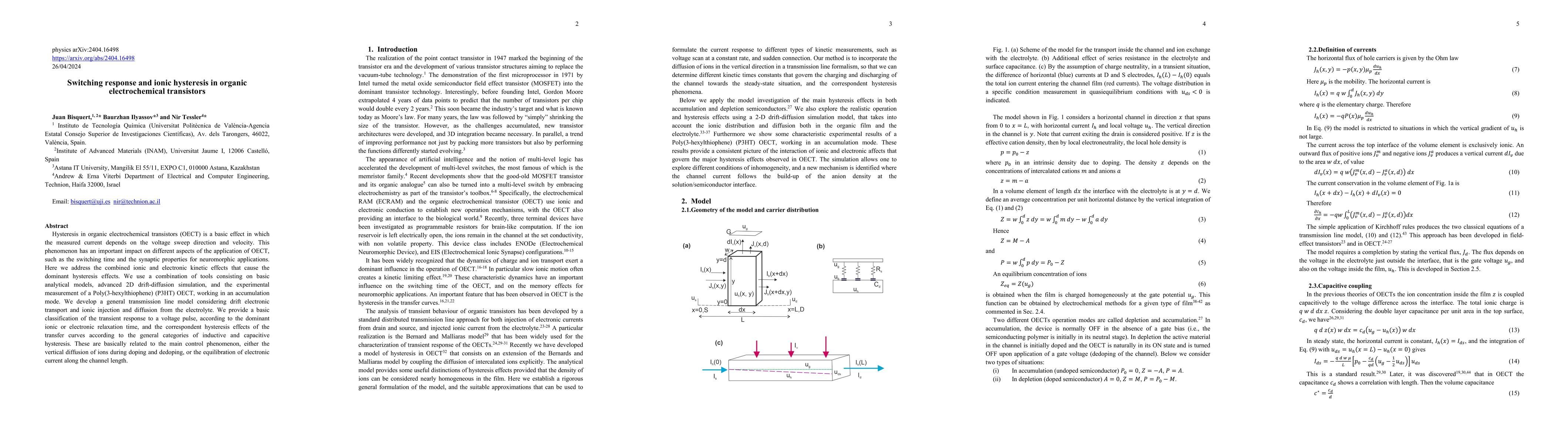 Thumbnail for Switching response and ionic hysteresis in organic electrochemical
  transistors